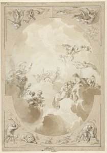Ontwerp voor een plafondschildering met de apotheose van Hercules en vier van zijn werken