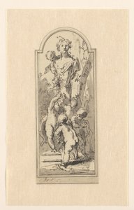 Putti met buste van vrouw tussen bomen door Jacob de Wit
