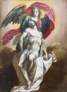 Dode Christus ondersteund door een engel
