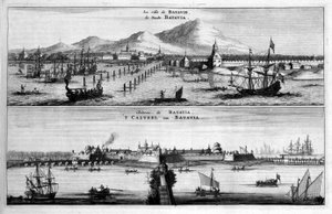 Gezichten van de stad, haven en kasteel van Batavia - in "Ambassade van de Oosterse Compagnie van de Verenigde Provinciën naar de Keizer van China of Grote Khan van Tartaria" door Pierre de Goyer en Jacob de Keyser, Leiden door Jacob van Meurs