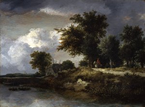 Een beboste rivieroever door Jacob van Ruisdael