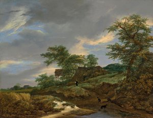 Duinlandschap met een huis en een duiventil door Jacob van Ruisdael
