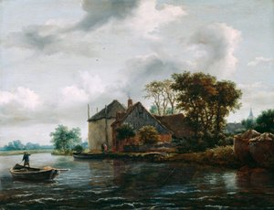 Boerderij en hooiland aan een rivier door Jacob van Ruisdael