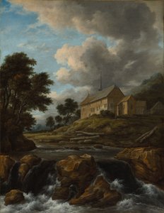 Landschap met een kerk bij een stroom