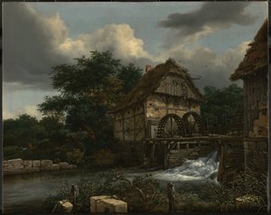 Twee watermolens en een open sluis door Jacob van Ruisdael