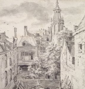 Zicht op de binnenplaats van het huis van de boogschutters van het St. Sebastian Gilde aan de Singel in Amsterdam