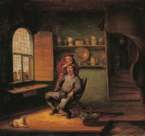Een Chirurgie, met Boeren die toekijken hoe een Dokter een Steen uit het hoofd van zijn Patiënt verwijdert door Jacob van Spreeuwen