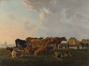 Landschap met vee door Jacob van Strij