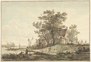 Oude boerderij aan een rivier