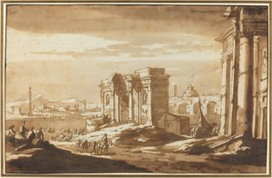 Een Capriccio Uitzicht op Romeinse Ruïnes langs de Tiber