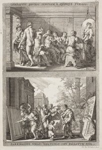 Zeuxis en Parrhassius door Jacob von Sandrart