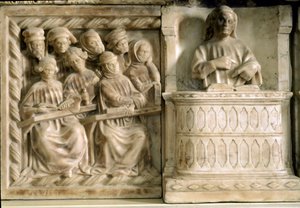 Grafmonument van Carlo, Roberto en Riccardo da Saliceto: studenten volgen een cursus door Jacobello and Pier Paolo dalle Masegne