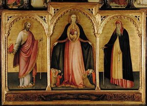 Maagd en Kind met St. Jacobus de Meerdere en St. Antonius (tempera op paneel) door Jacobello del Fiore