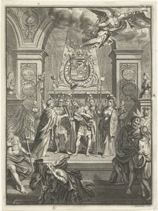 Maria Stuart overhandigt Willem III de commandostaf
