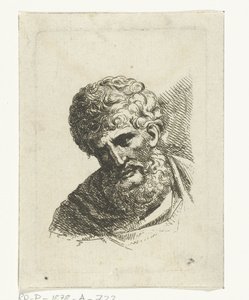 Borstbeeld van een man met krullend haar en baard door Jacobus Buys