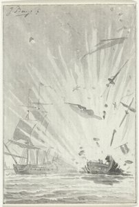 Ontploffing van het Nederlandse kaperschip De Dappere Patriot in gevecht met het Engelse schip Kameleon, 14 augustus 1781