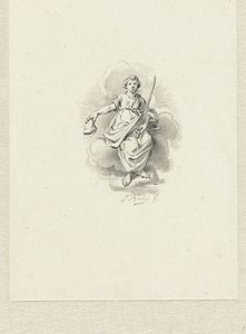 Zittende allegorische vrouwenfiguur op de wolken