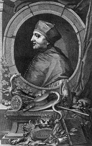 Portret van Thomas Wolsey, Engelse kardinaal en staatsman, gravure door Jacobus Houbraken