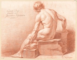 Zittend mannelijk naakt, op de rug gezien (1e prijs 1800)