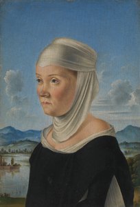 Portret van een vrouw, mogelijk een non van San Secondo, verso scène in grisaille, ca. 1485-95 door Jacometto Veneziano