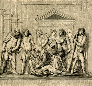 Sint Antonius wekt verdronken vrouw tot leven, marmeren reliëf door Jacopo Sansovino (1486-1570), basiliek van Sint Antonius van Padua, Padua, Veneto, Italië door Jacopo (1486 1570) Sansovino
