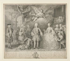Ferdinand VI en zijn koningin Maria Barbara van Braganza met Scarlatti en de beroemde Italiaanse castraat Farinelli