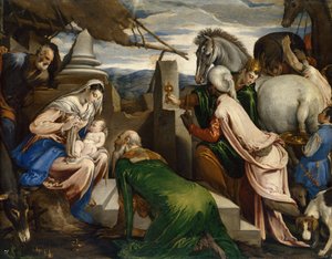 De Aanbidding der Wijzen, ca. 1555 door Jacopo Bassano il vecchio