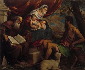 Maagd en Kind met Johannes de Doper en Sint Antonius de Abt, 1560s door Jacopo Bassano il vecchio