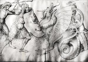 Strijd tussen krijgers en een draak, c.1450 door Jacopo Bellini