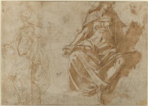 Sint Cecilia en een zittende vrouwelijke figuur met een boek door Jacopo Ianguidi Bertoia