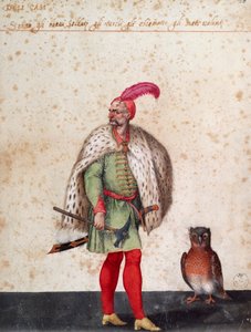 Turkse soldaat met uil, tekening door Jacopo Ligozzi