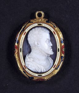 Portret van Koning Filips II van Spanje (1527-1598). Medaillon in calcedoon door Jacopo Nizzola da Trezzo