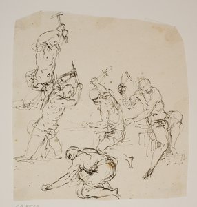 Vijf studies van steenhouwers of smeden die in een smederij werken door Jacopo Palma