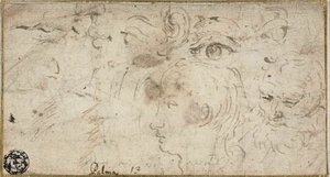 Schetsen van hoofden, ogen, oor en mond door Jacopo Palma il Giovane