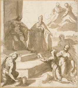 Studie voor Venetië die Eerbetoon en Geschenken ontvangt van Brescia, Udine, Padua en Verona, met Doge Francesco Venier die ze presenteert door Jacopo Palma il Giovane