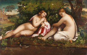 Twee nimfen in rust Jupiter en Callisto, ca. 1520 door Jacopo Palma il Vecchio the Elder