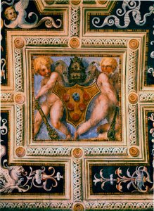Putti en wapenschild van Paus Leo X. Fresco door Jacopo Carrucci, bekend als il Pontormo