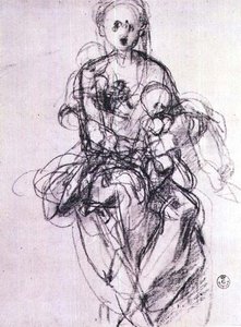 Studie van een Madonna en Kind door Jacopo Pontormo