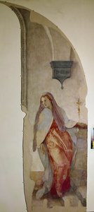 De Aankondiging, detail van de Maagd door Jacopo Pontormo