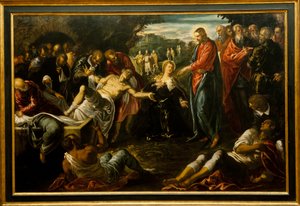 De opwekking van Lazarus door Jacopo Robusti (studio of) Tintoretto