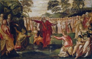 Mozes slaat op de rots door Jacopo Robusti (workshop of) Tintoretto