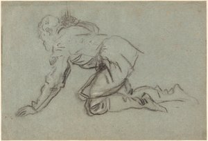 Een Knielende Man met een Staf door Jacopo Robusti Tintoretto