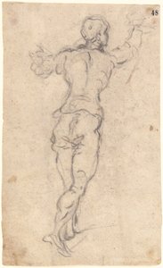 Een Stappende Jongeling met Opgeheven Armen, van Achteren Gezien door Jacopo Robusti Tintoretto