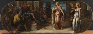 Esther en Ahasveros of Salomo en de koningin van Sheba, 1545 door Jacopo Robusti Tintoretto