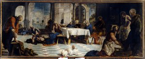 Jezus Christus wast de voeten van zijn discipelen. Schilderij door Jacopo Robusti (Il Tintoretto) door Jacopo Robusti Tintoretto