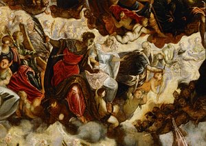 Paradijs ... (schilderij op doek) door Jacopo Robusti Tintoretto