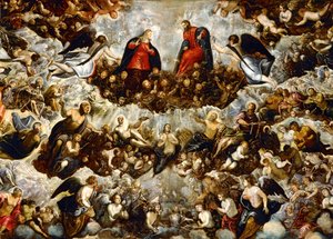 Paradijs ... (schilderij op doek) door Jacopo Robusti Tintoretto