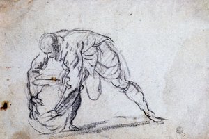 Studie voor gebogen mannelijke figuur door Jacopo Robusti Tintoretto