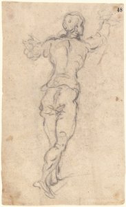 Een stappende jeugd met opgeheven armen, van achteren gezien door Jacopo Tintoretto