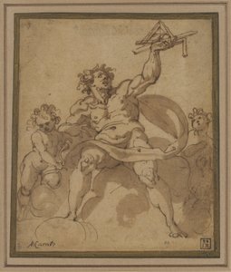 Een allegorie van Architectuur: Een mannelijke figuur met twee putti door Jacopo Zucchi